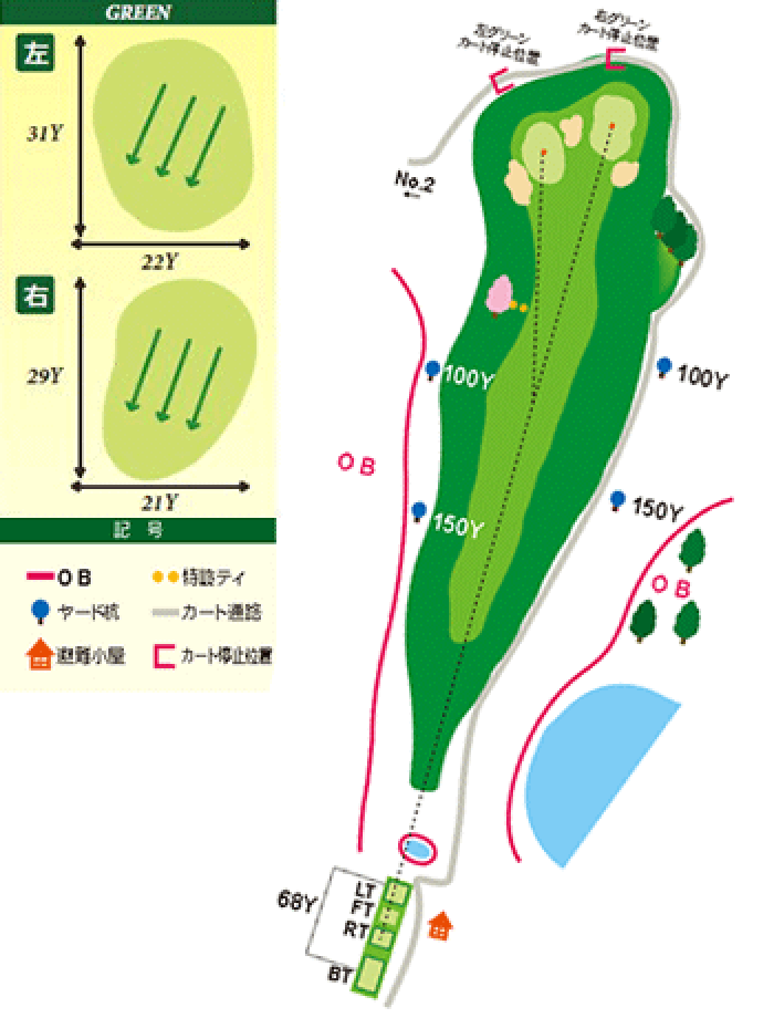 都賀カンツリー倶楽部 西1番ホール コース図