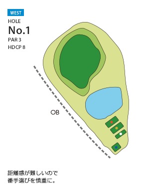 東名厚木カントリー倶楽部 ウエストコース1番ホール コース図