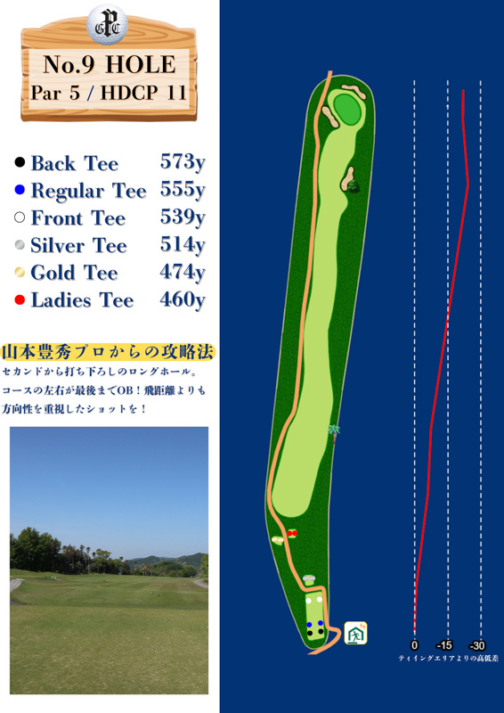 パシフィックゴルフクラブ OUT9番ホール コース図