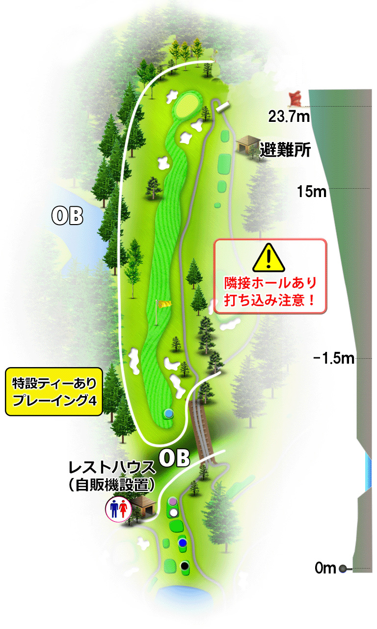 日野ゴルフ倶楽部 キングOUT7番ホール コース図