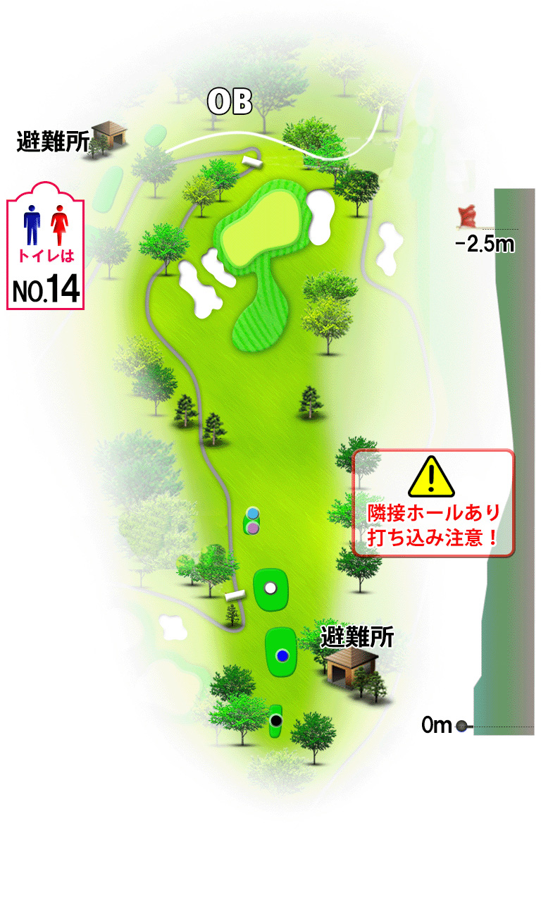 日野ゴルフ倶楽部 クイーンIN12番ホール コース図