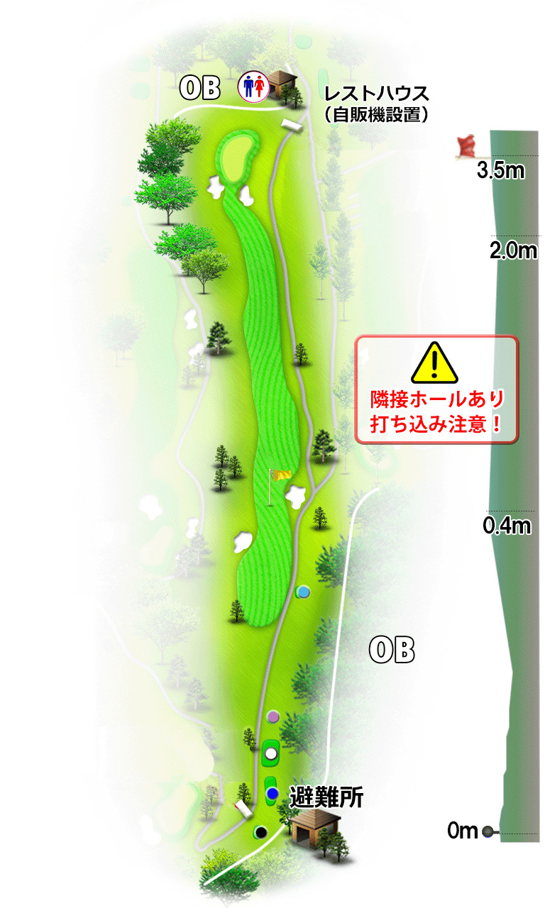 日野ゴルフ倶楽部 クイーンIN13番ホール コース図