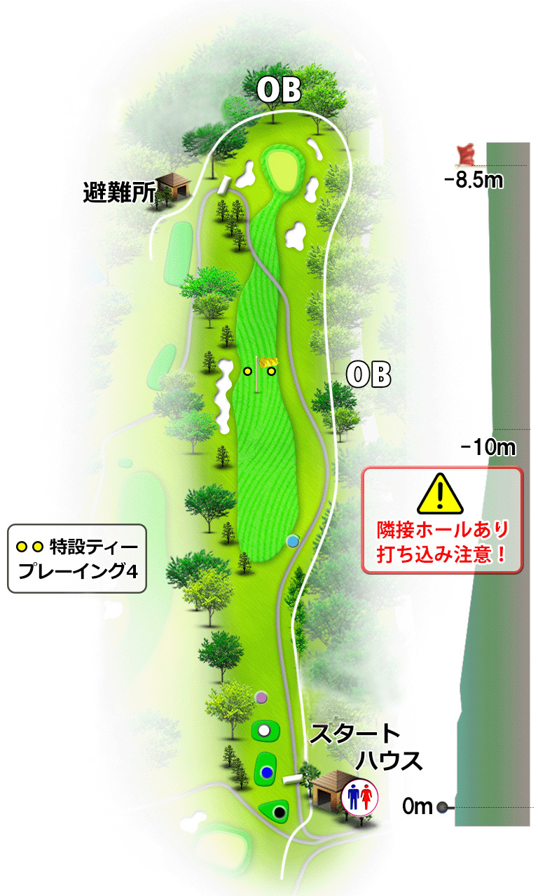日野ゴルフ倶楽部 クイーンOUT1番ホール コース図