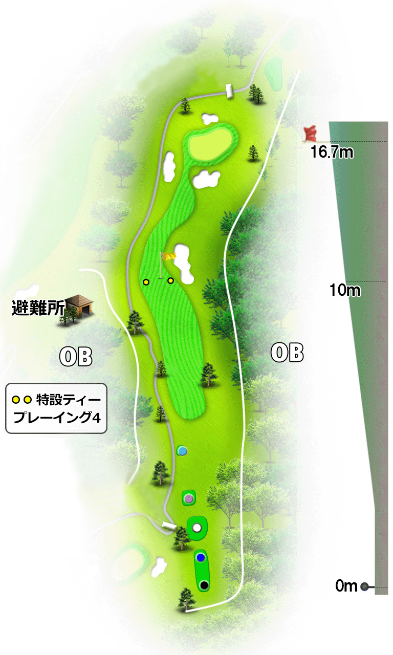 日野ゴルフ倶楽部 クイーンOUT4番ホール コース図