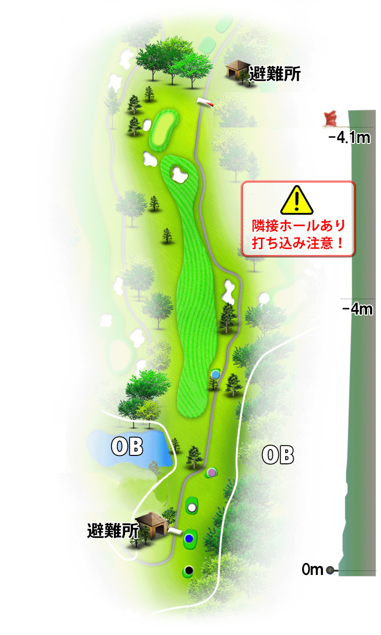 日野ゴルフ倶楽部 クイーンOUT7番ホール コース図