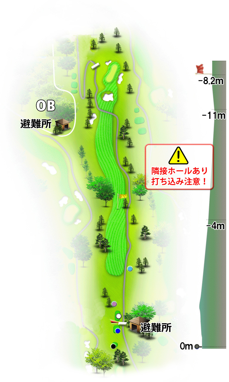 日野ゴルフ倶楽部 クイーンOUT8番ホール コース図