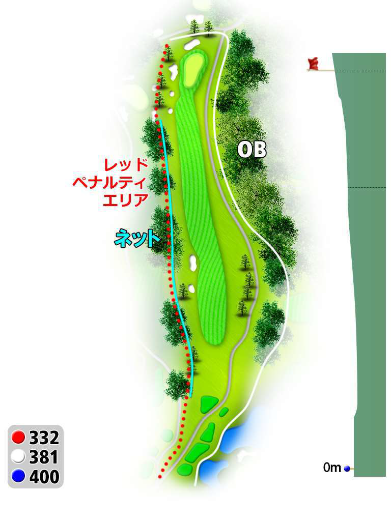 東海カントリー倶楽部 OUT1番ホール コース図