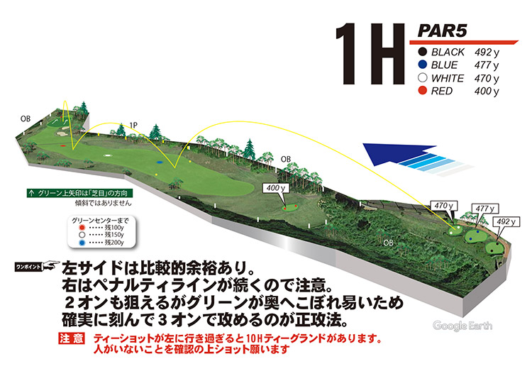 かんなみスプリングスカントリークラブ・ホテル函南 OUT1番ホール コース図