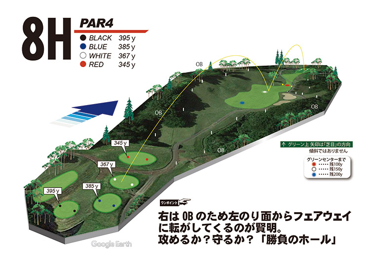 かんなみスプリングスカントリークラブ・ホテル函南 OUT8番ホール コース図