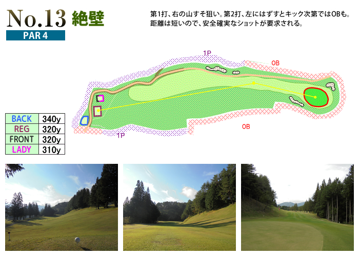 下呂カントリークラブ IN13番ホール コース図