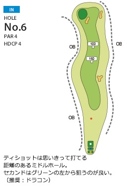 柳井カントリー倶楽部 IN6番ホール コース図
