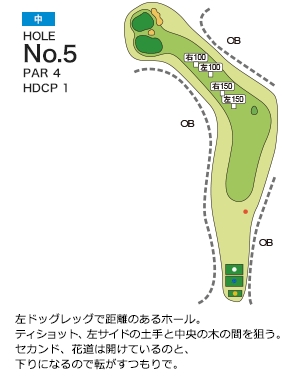 柳井カントリー倶楽部 中5番ホール コース図