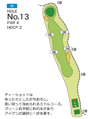 霞ヶ浦カントリー倶楽部 IN13番ホール コース図
