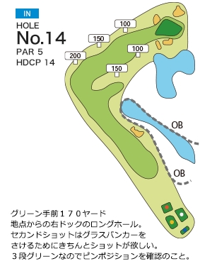 霞ヶ浦カントリー倶楽部 IN14番ホール コース図