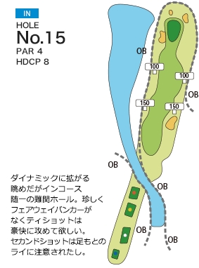 霞ヶ浦カントリー倶楽部 IN15番ホール コース図