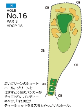 霞ヶ浦カントリー倶楽部 IN16番ホール コース図
