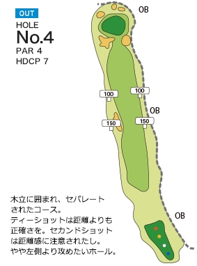 霞ヶ浦カントリー倶楽部 OUT4番ホール コース図