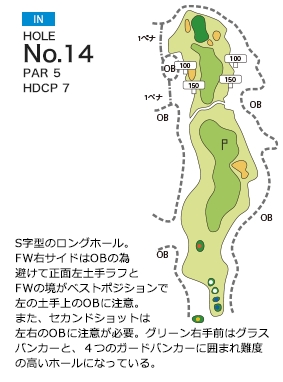 三木の里カントリークラブ IN14番ホール コース図