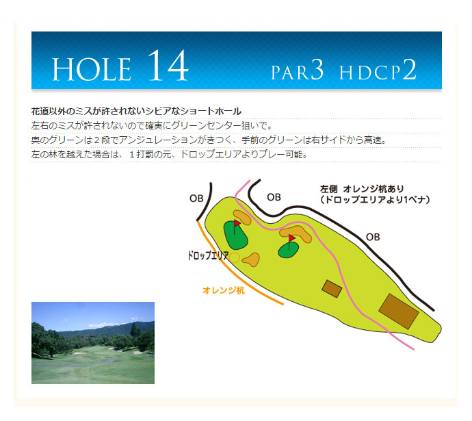 鷹羽ロイヤルカントリークラブ IN14番ホール コース図