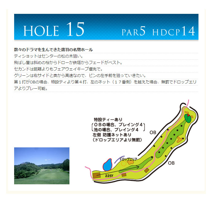 鷹羽ロイヤルカントリークラブ IN15番ホール コース図