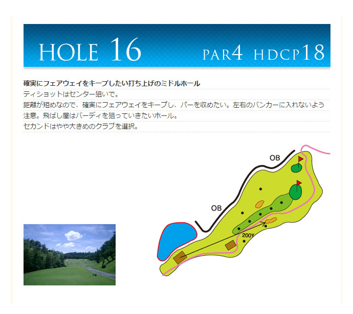 鷹羽ロイヤルカントリークラブ IN16番ホール コース図