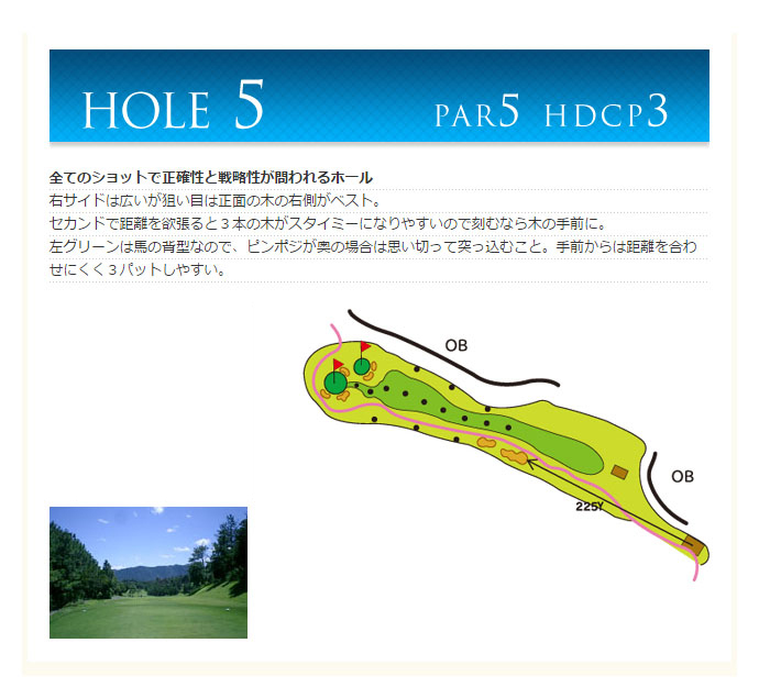 鷹羽ロイヤルカントリークラブ OUT5番ホール コース図