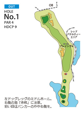 一志ゴルフ倶楽部 OUT1番ホール コース図