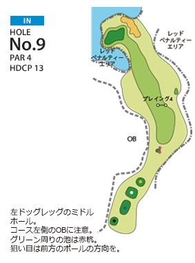 一志ゴルフ倶楽部 OUT9番ホール コース図