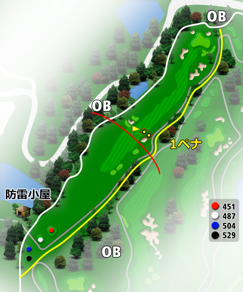 ＴＯＳＨＩＮ Ｇｏｌｆ Ｃｌｕｂ Ｃｅｎｔｒａｌ Ｃｏｕｒｓｅ（トーシンゴルフクラブセントラルコース） OUT1番ホール コース図