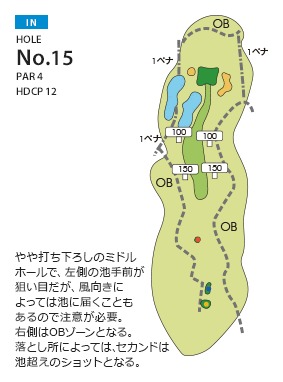 東京ベイサイドゴルフコース（旧隨縁カントリークラブ 竹岡コース） IN15番ホール コース図