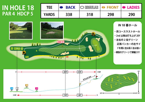 麗澤瑞浪ゴルフ倶楽部 高原コース （旧 瑞浪高原ゴルフ倶楽部 東西コース） IN18番ホール コース図