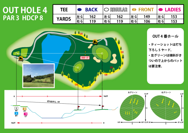 麗澤瑞浪ゴルフ倶楽部 高原コース （旧 瑞浪高原ゴルフ倶楽部 東西コース） OUT4番ホール コース図
