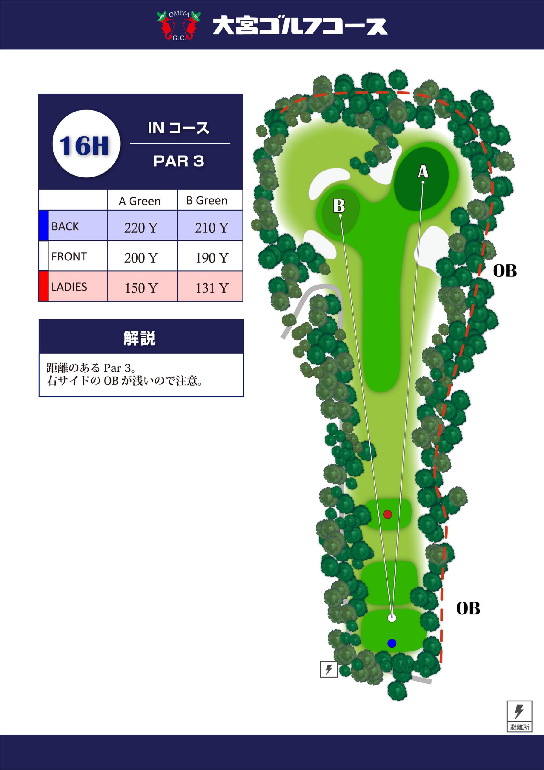 大宮ゴルフコース IN16番ホール コース図