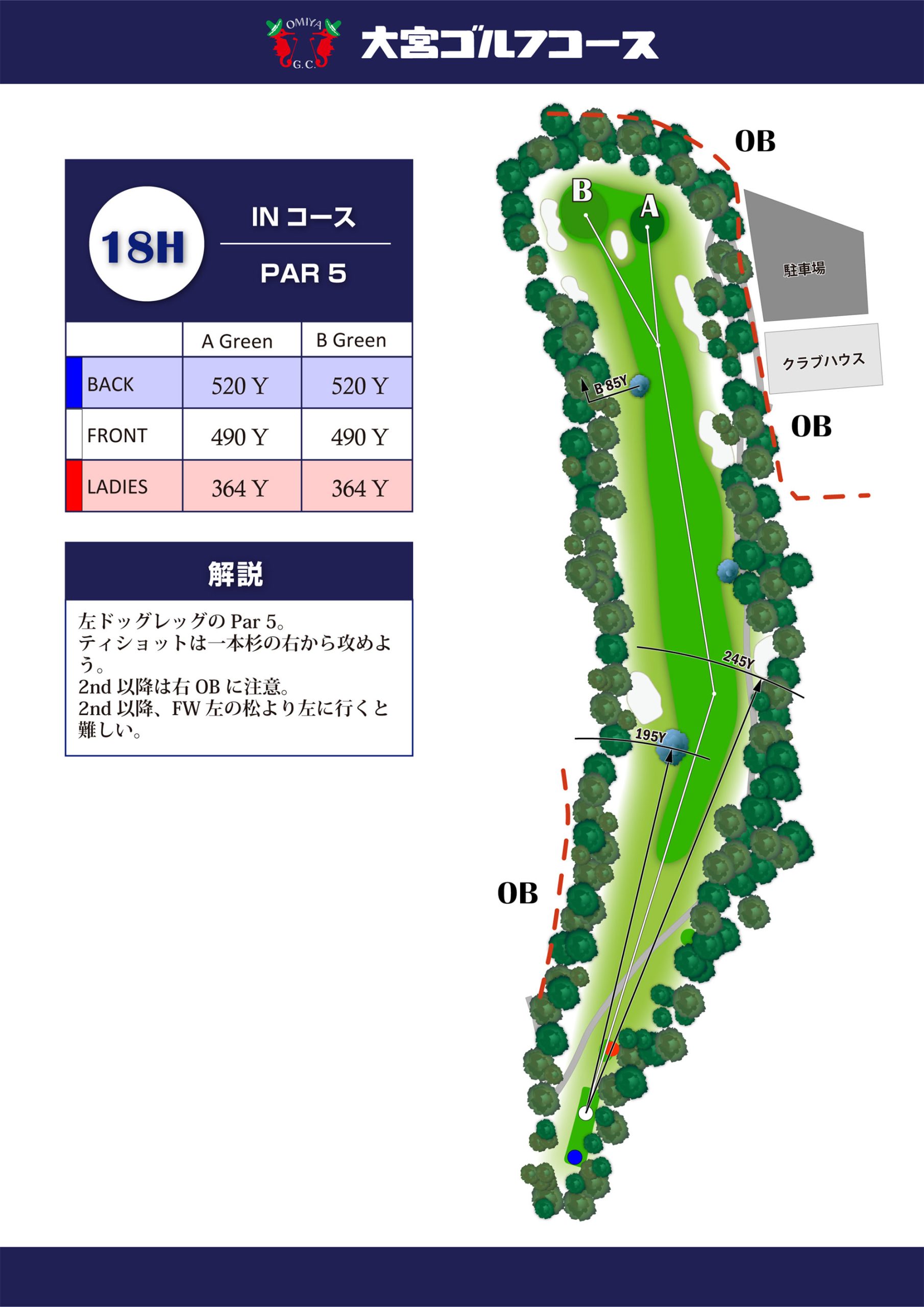 大宮ゴルフコース IN18番ホール コース図