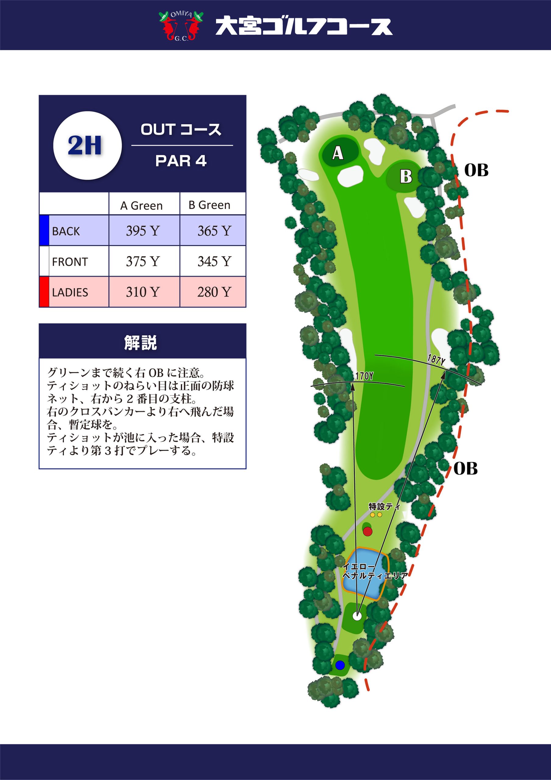 大宮ゴルフコース OUT2番ホール コース図
