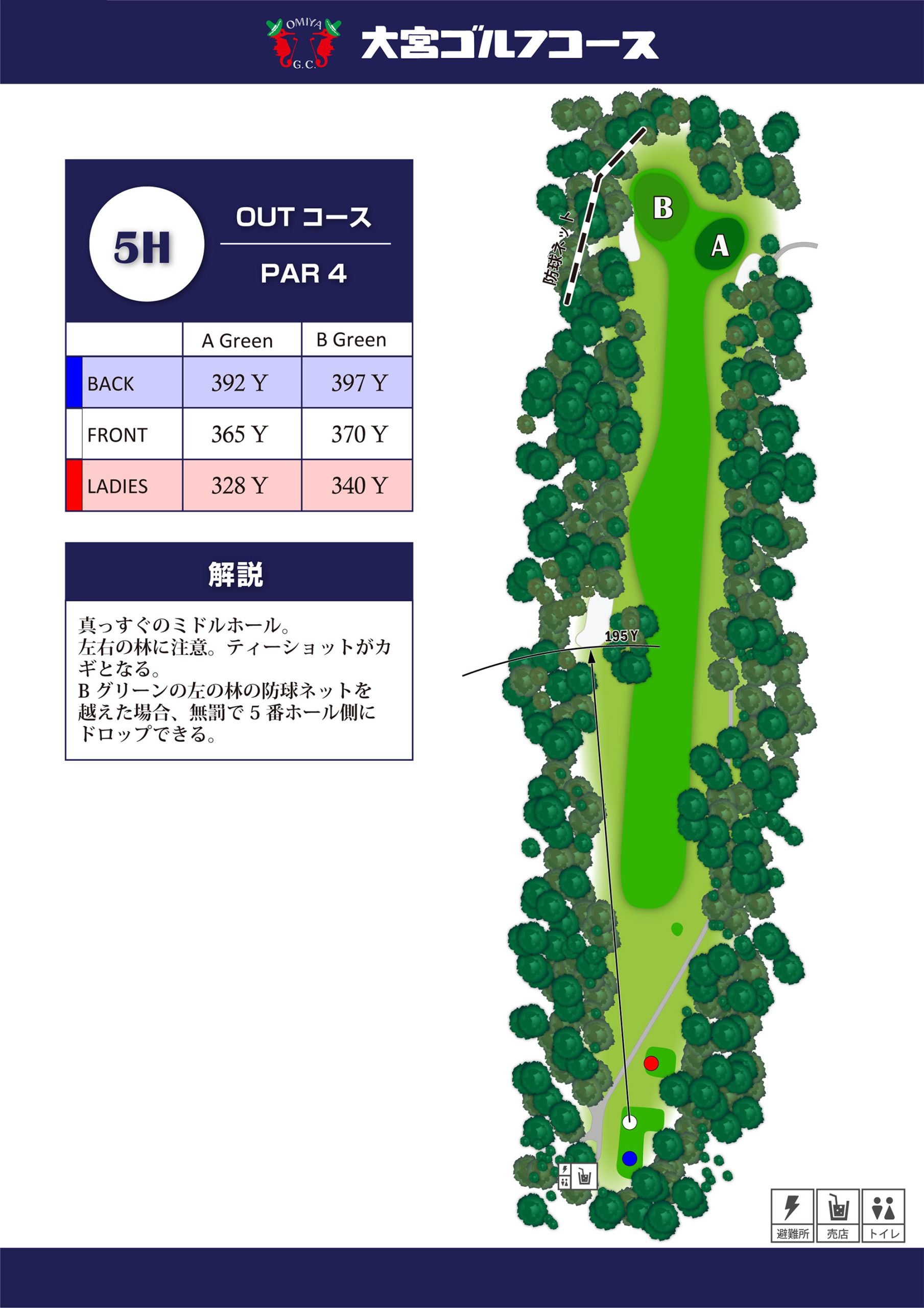 大宮ゴルフコース OUT5番ホール コース図