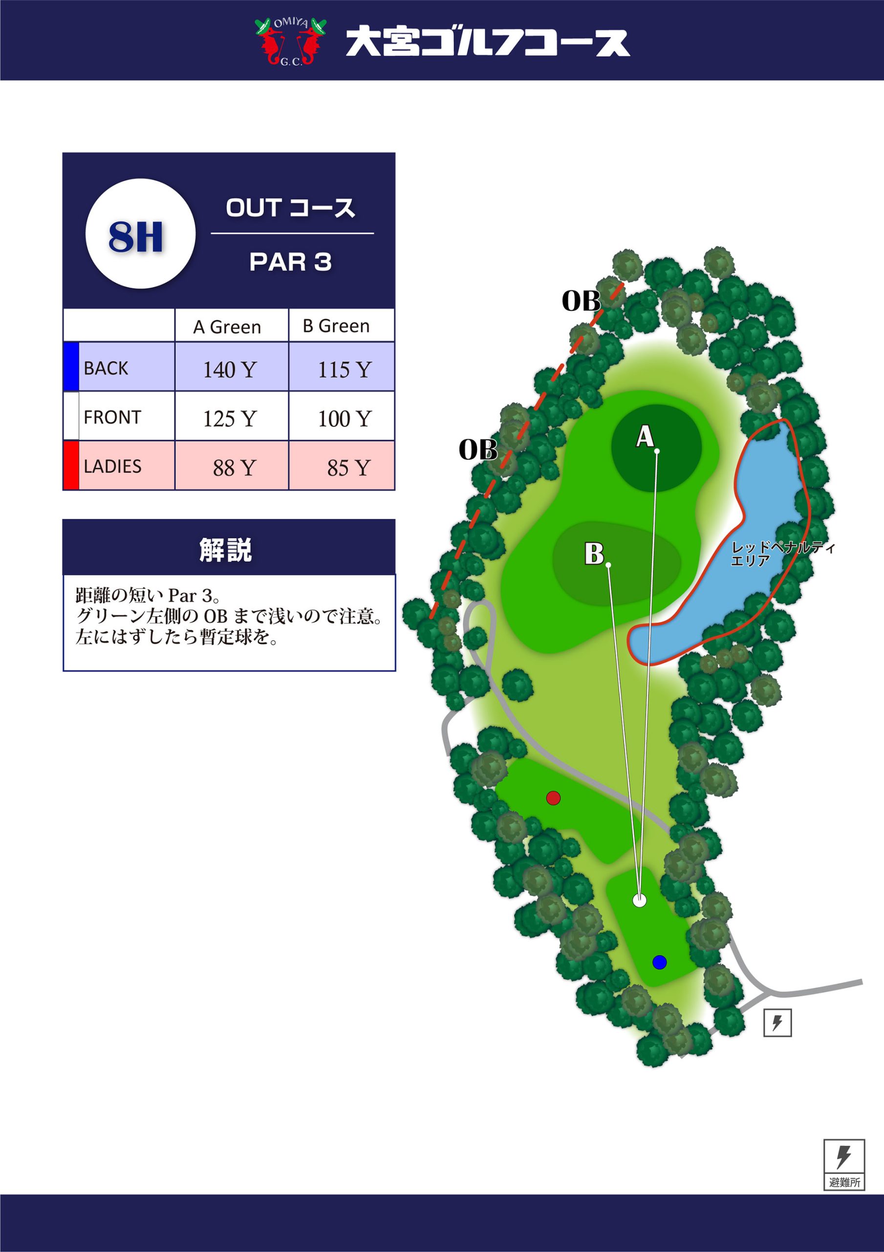 大宮ゴルフコース OUT8番ホール コース図