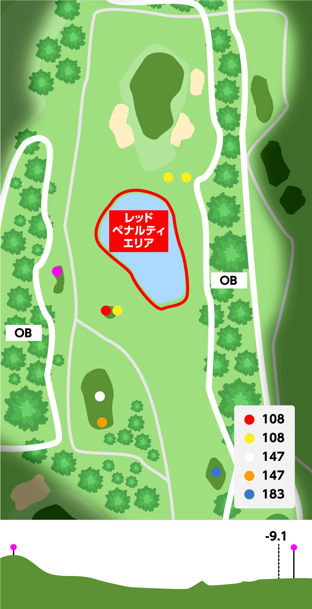 浜名湖カントリークラブ 中コース2番ホール コース図