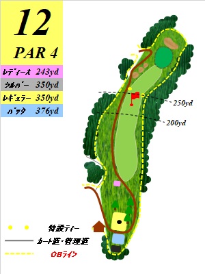 ジャパンセントラルゴルフ倶楽部 IN12番ホール コース図