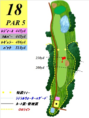 ジャパンセントラルゴルフ倶楽部 IN18番ホール コース図