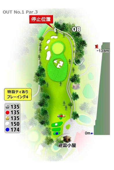 高松カントリー倶楽部 OUT1番ホール コース図