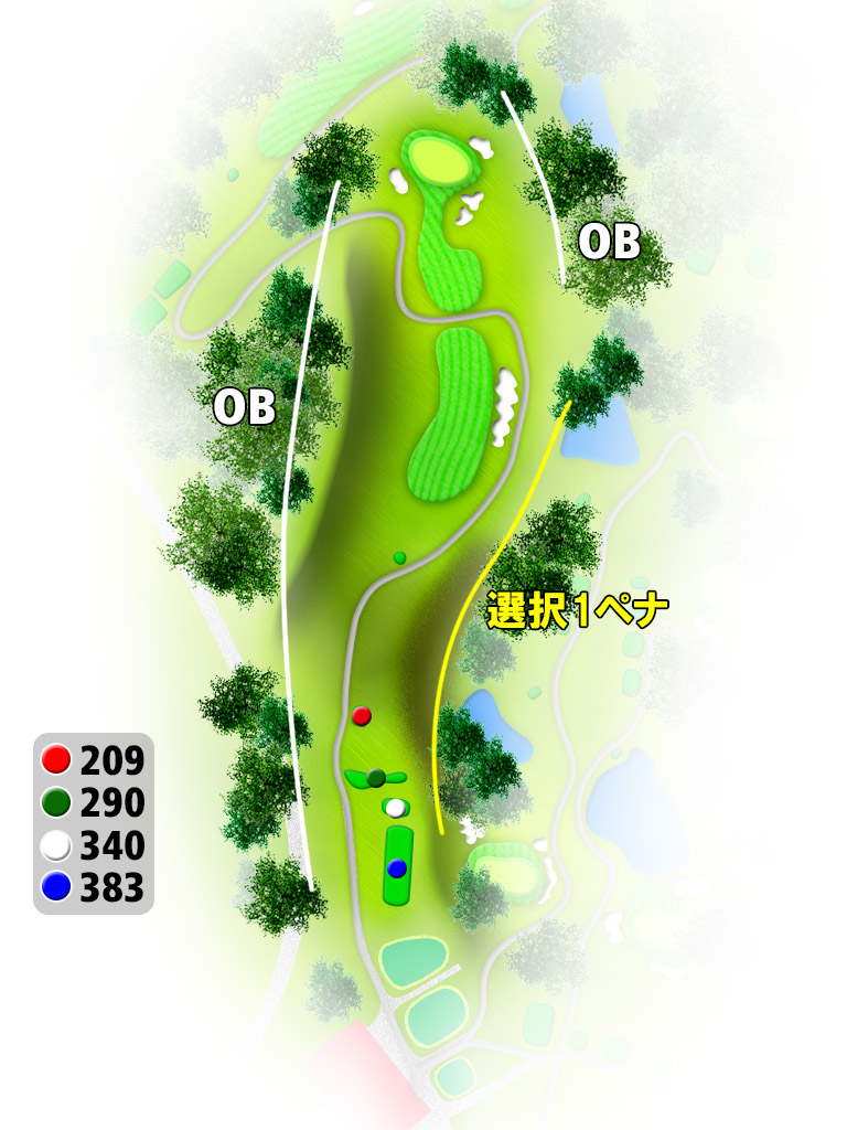 成田東カントリークラブ OUT1番ホール コース図