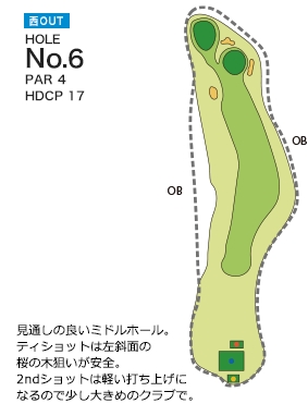 亀山ゴルフクラブ 西コースOUT6番ホール コース図