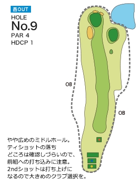 亀山ゴルフクラブ 西コースOUT9番ホール コース図