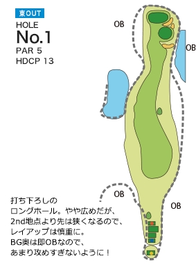 亀山ゴルフクラブ 東コースOUT1番ホール コース図