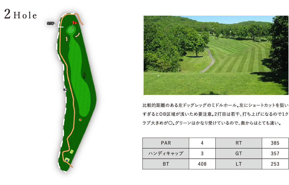 旭川たかすゴルフクラブ OUT2番ホール コース図