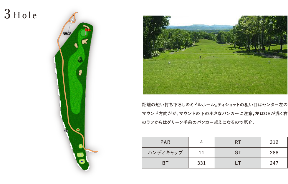 旭川たかすゴルフクラブ OUT3番ホール コース図