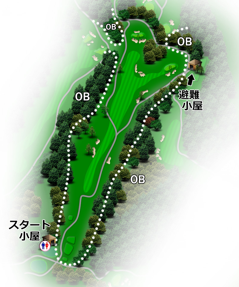 河口湖カントリークラブ 東コース1番ホール コース図