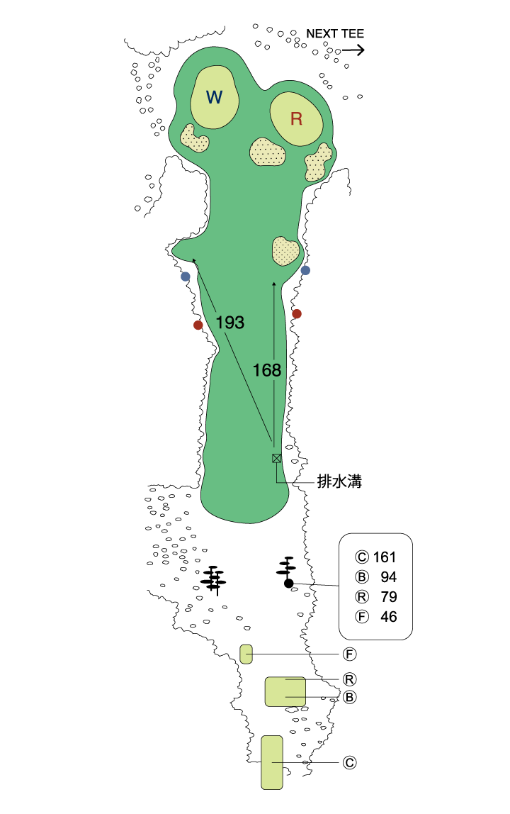 大利根カントリークラブ WEST COURSE IN13番ホール コース図