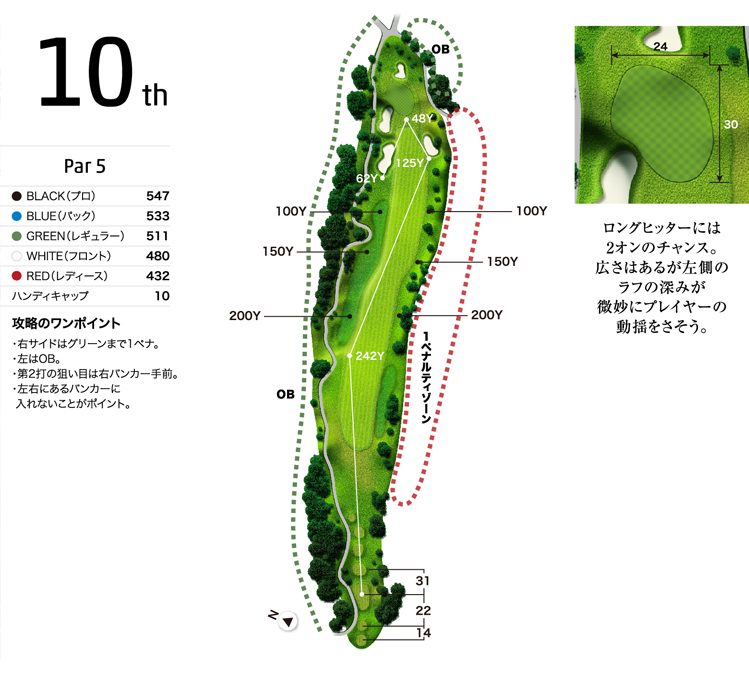 メイプルポイントゴルフクラブ IN10番ホール コース図
